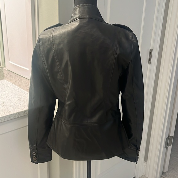 Frida G Leather Look Motorcycle coat with button detail - Picture 5 of 8